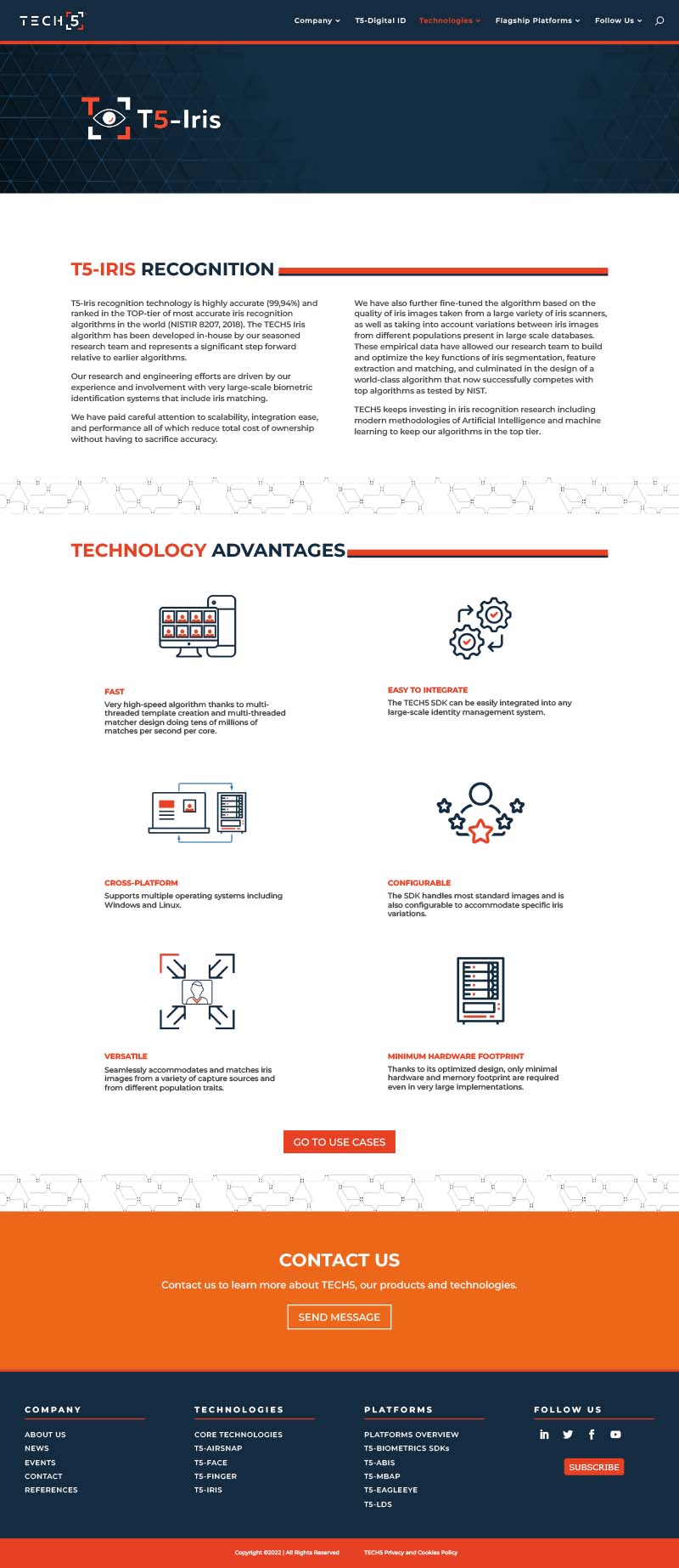 Web Design - internal page - product TECH5 printscreen website
