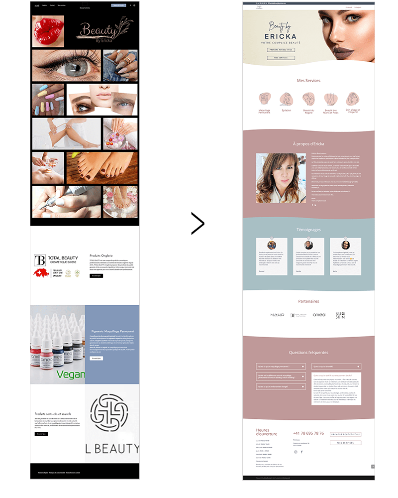 before and after Web design - Beaty by Ericka